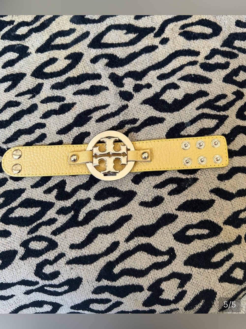 Upcycled Yellow Leather Logo Buckle Belt with Gold Hardware